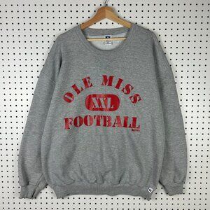 Ole Miss Rebels Football Crewneck XXL Sweatshirt  USA Made Vintage Gray Russell